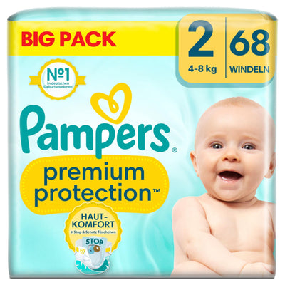 Pampers Premium Protection BIG PACK, New Baby, Windeln Größe 2 (4kg-8kg), 68 Stück