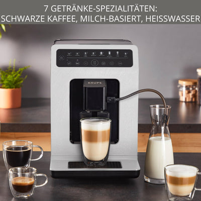 Krups Evidence ECOdesign Kaffeevollautomat mit Milchschlauch, 8 Getränke, 2-Tassen-Funktion, Recyceltes Material, Kaffeemaschine, Weiß/Schiefer, EA897A10