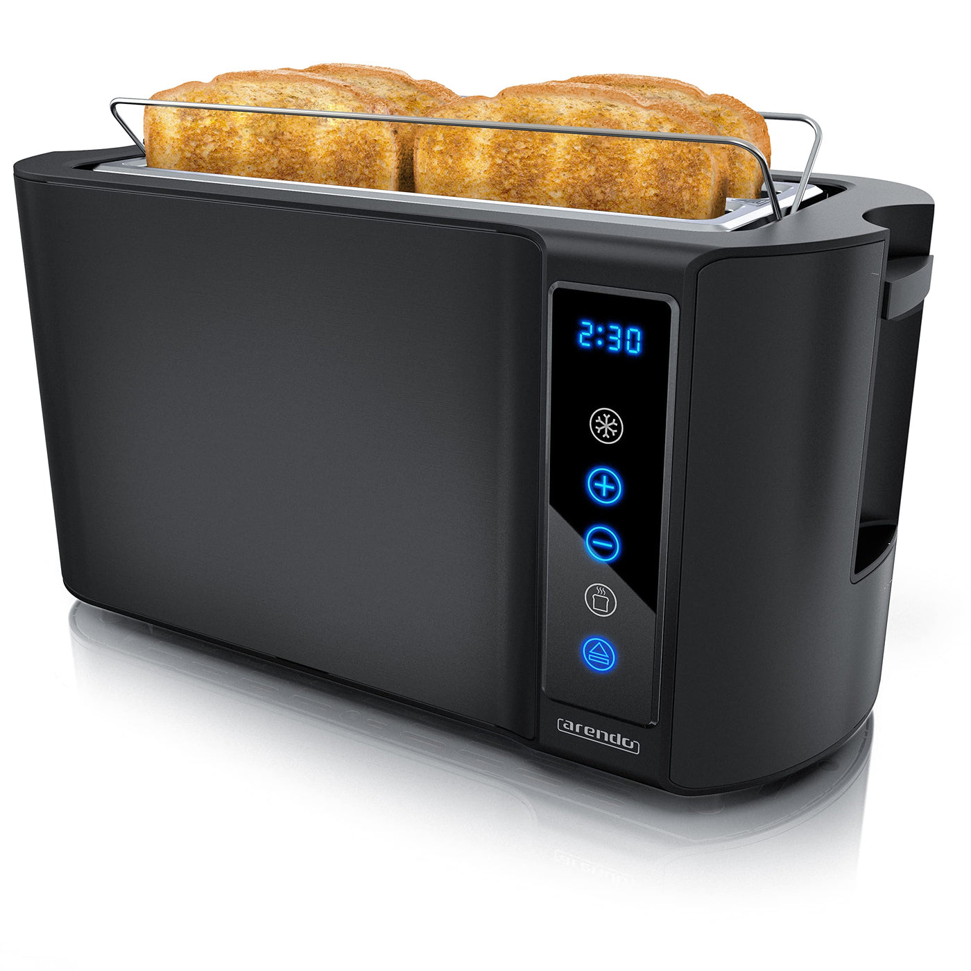 Arendo - Edelstahl Toaster Langschlitz 4 Scheiben - Touchscreen – Doppelwandgehäuse – 1500 W – Integrierter Brötchenaufsatz – 7 Bräunungsgrade – Brotzentrierung – Restzeitanzeige – Memoryfunktion