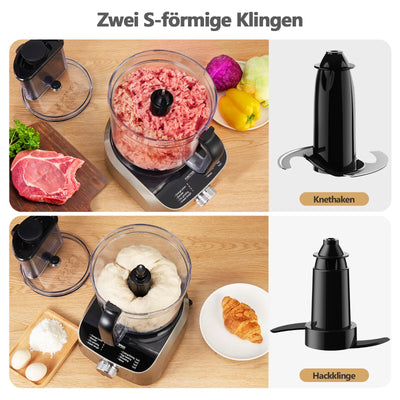 YASHE 11 in 1 Küchenmaschine, 1300W Multifunktionale Food Processor - 2,5 L Rührschüssel & 1,5 L Mixgefäß, Upgrade Schneidescheibe, Zitruspresse, Knetmaschine, Mahlwerk, Schneebesen, Zerkleinerer