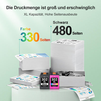 302XL Druckerpatronen Wiederaufbereitet für HP 302 Druckerpatronen Multipack für HP 302 XL Kompatibel für HP Envy 4525 4520 für OfficeJet 3831 5230 3830 für Deskjet 3630 3636(Schwarz, Farbe, 2er-Pack)