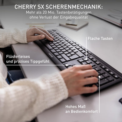 CHERRY STREAM KEYBOARD WIRELESS, Kabellose Tastatur, EU-Layout (QWERTY), 2,4 GHz Funk, Leise Tasten, Flaches Design, Batteriebetrieben, Schwarz