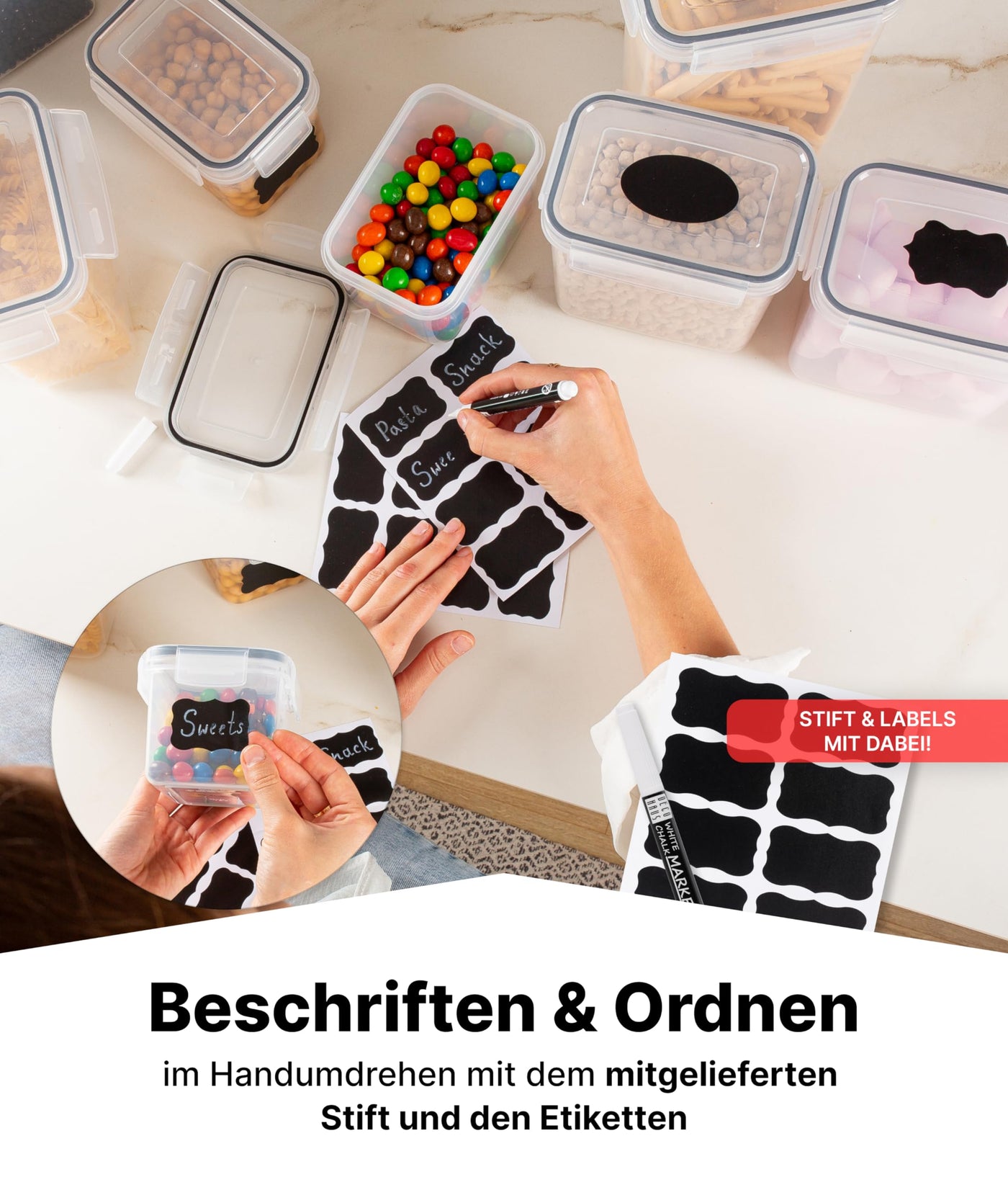 Deco haus® Vorratsdosen mit Deckel luftdicht 24er Set - Aufbewahrungsbox Küche mit Deckel - Vorratsbehälter Küche Aufbewahrung & Organisation - Kitchen Storage & Organisation - Für Nudeln, Müsli, Mehl