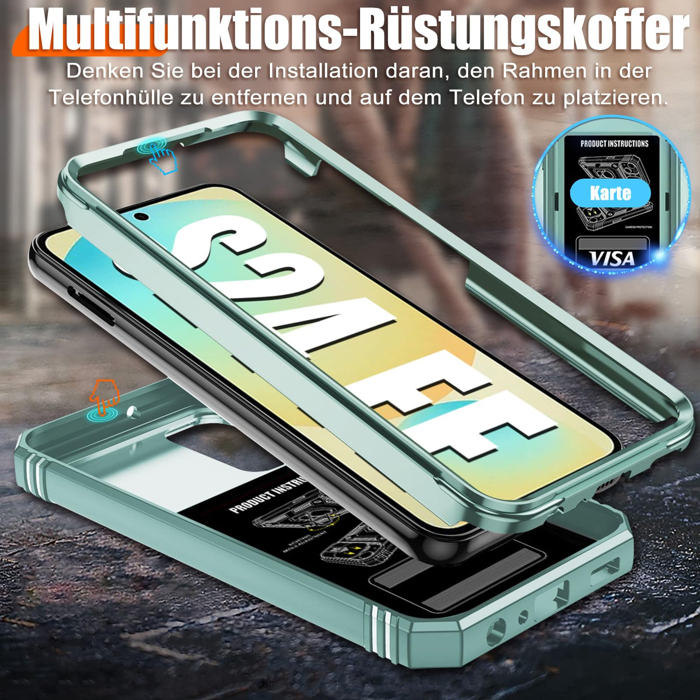 Giyer Panzerhülle für Samsung Galaxy S24 FE Hülle mit Schutzfolie, Handyhülle S24 FE 5G Case mit Kameraschutz 360° Metall Ring Ständer, Stoßfest Schutzhülle für Samsung S24 FE Cover Tasche (Mintgrün)