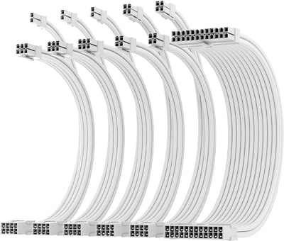 AsiaHorse Aktualisierung 16AWG Sleeved Cable Kit für PC/GPU/CPU, PSU Kabelverlängerung, PC Netzteil Extensions Kabel mit Kabelkämmen,24PIN/(6+2) PIN/(4+4) PIN Kabelmanagment, 30CM, Voll Weiß