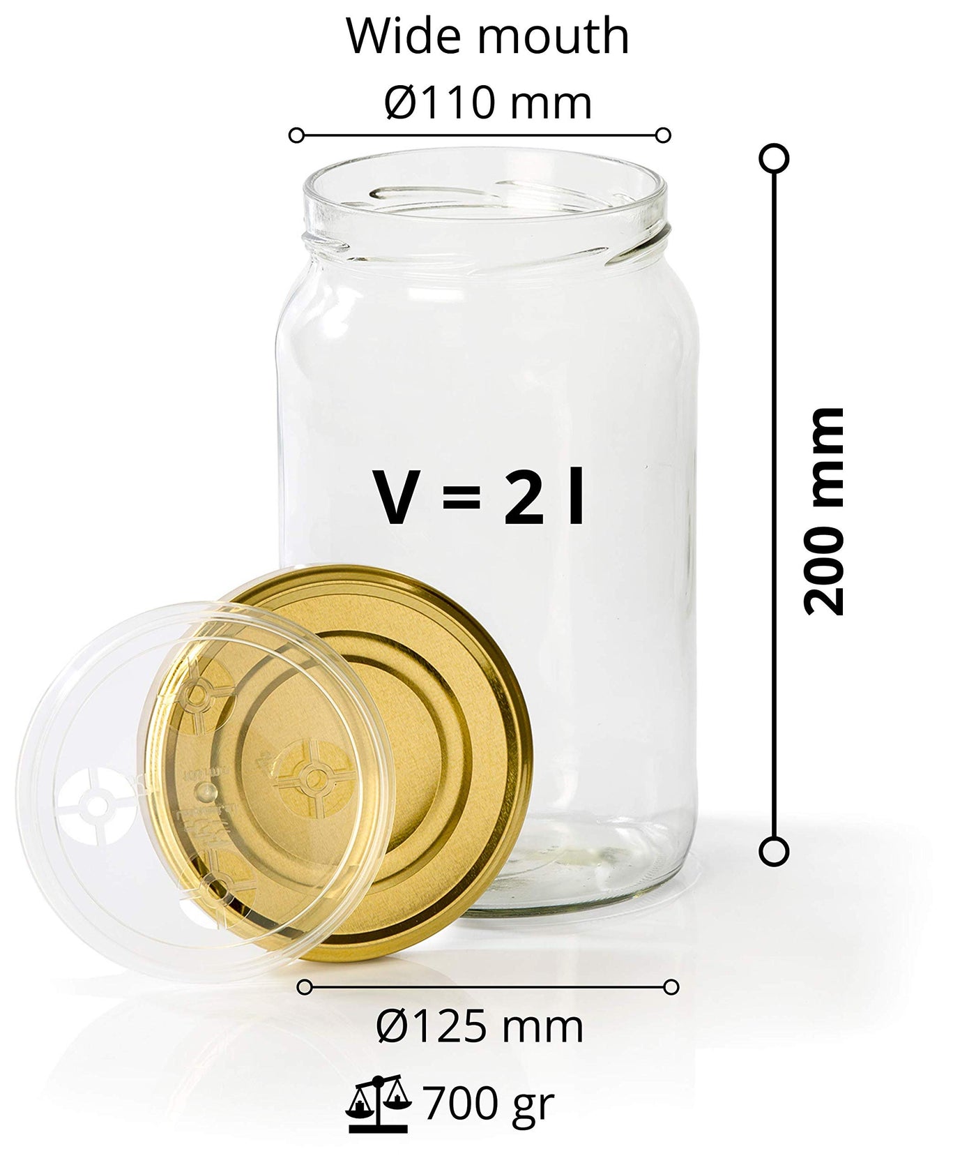 myFERMENTS Kimchi Behälter – 2L großes Fermentierglas für Kombucha, Kimchi, Kefir – Einmachgläser mit Schraubdeckel, weite Öffnung zum Einlegen, Fermentieren – Luftdichte Deckel – 2er Set