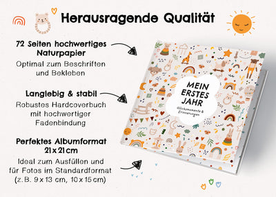 Babyalbum Mein erstes Jahr - Baby Erinnerungsbuch für die schönsten Momente - Das Babybuch zum Ausfüllen fürs 1. Lebensjahr - Ein besonderes Geschenk zur Geburt für Mädchen & Jungen: Boho Spielzeug