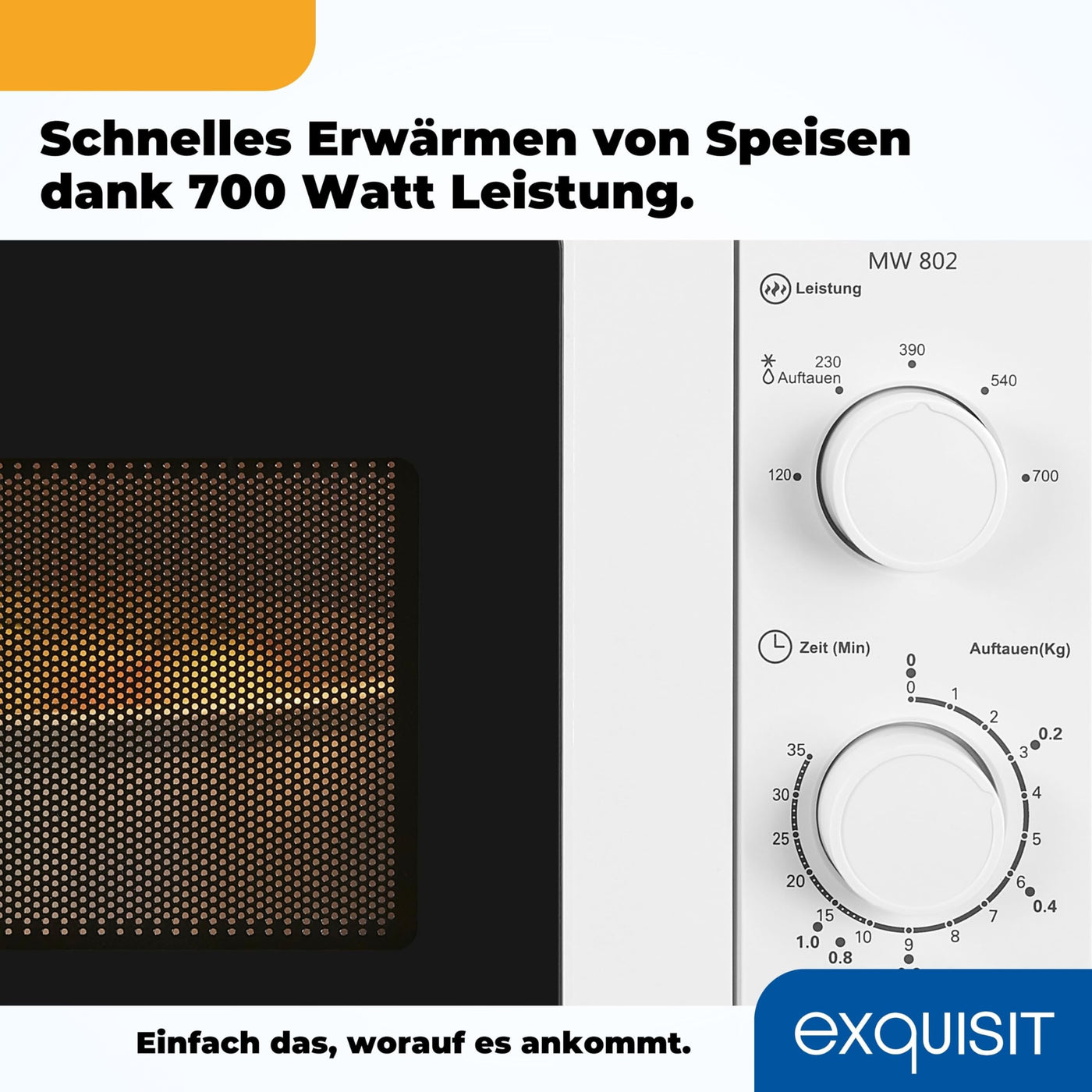 Exquisit Mikrowelle MW 802 | 700 W Leistung | 20 L Garraum | Microwellengerät platzsparend | Lackierter Innenraum | Timer | weiss