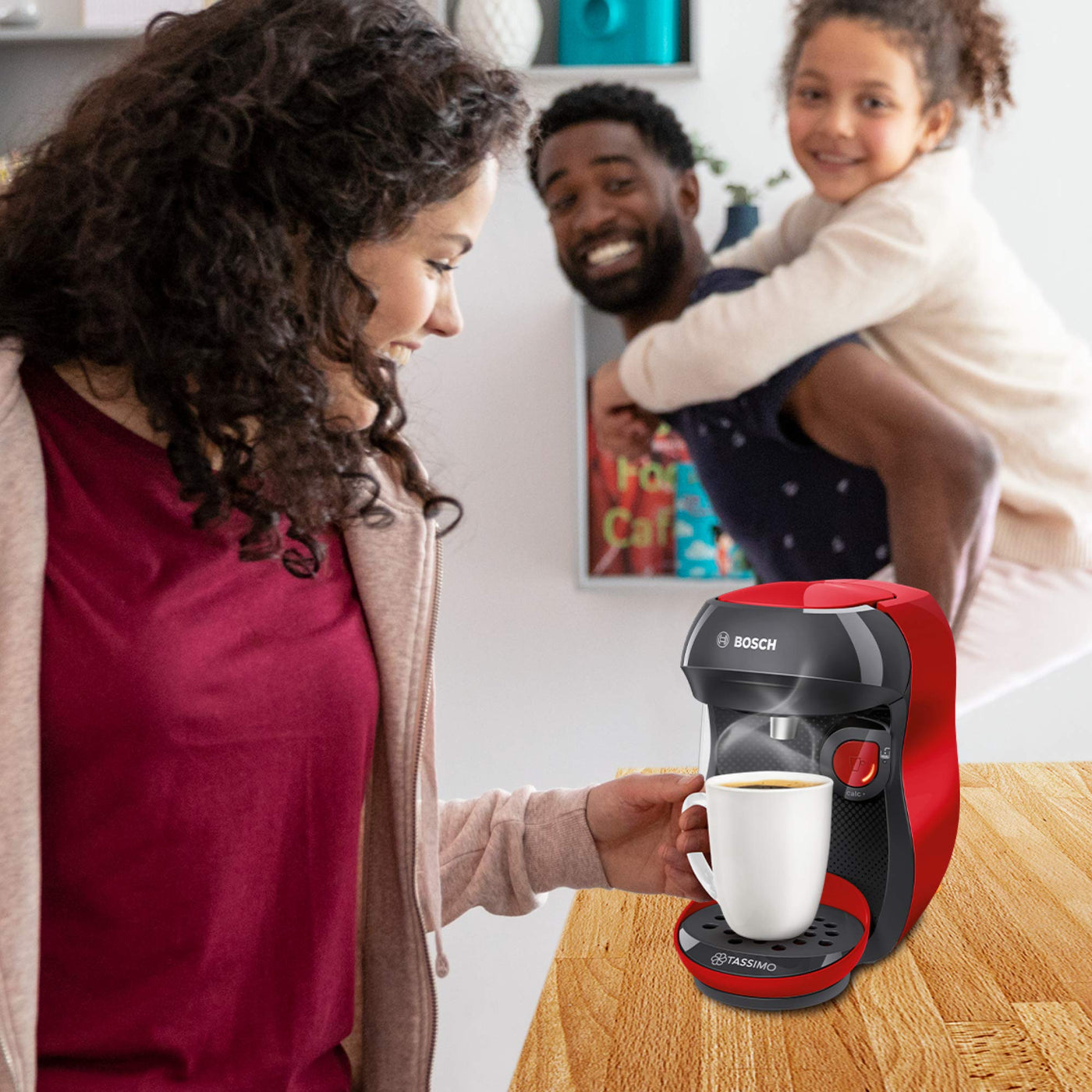 Bosch Tassimo Happy Kapselmaschine TAS1003 Kaffeemaschine by, 70 Getränke, vollautomatisch, geeignet für alle Tassen, platzsparend, 1400 W, rot