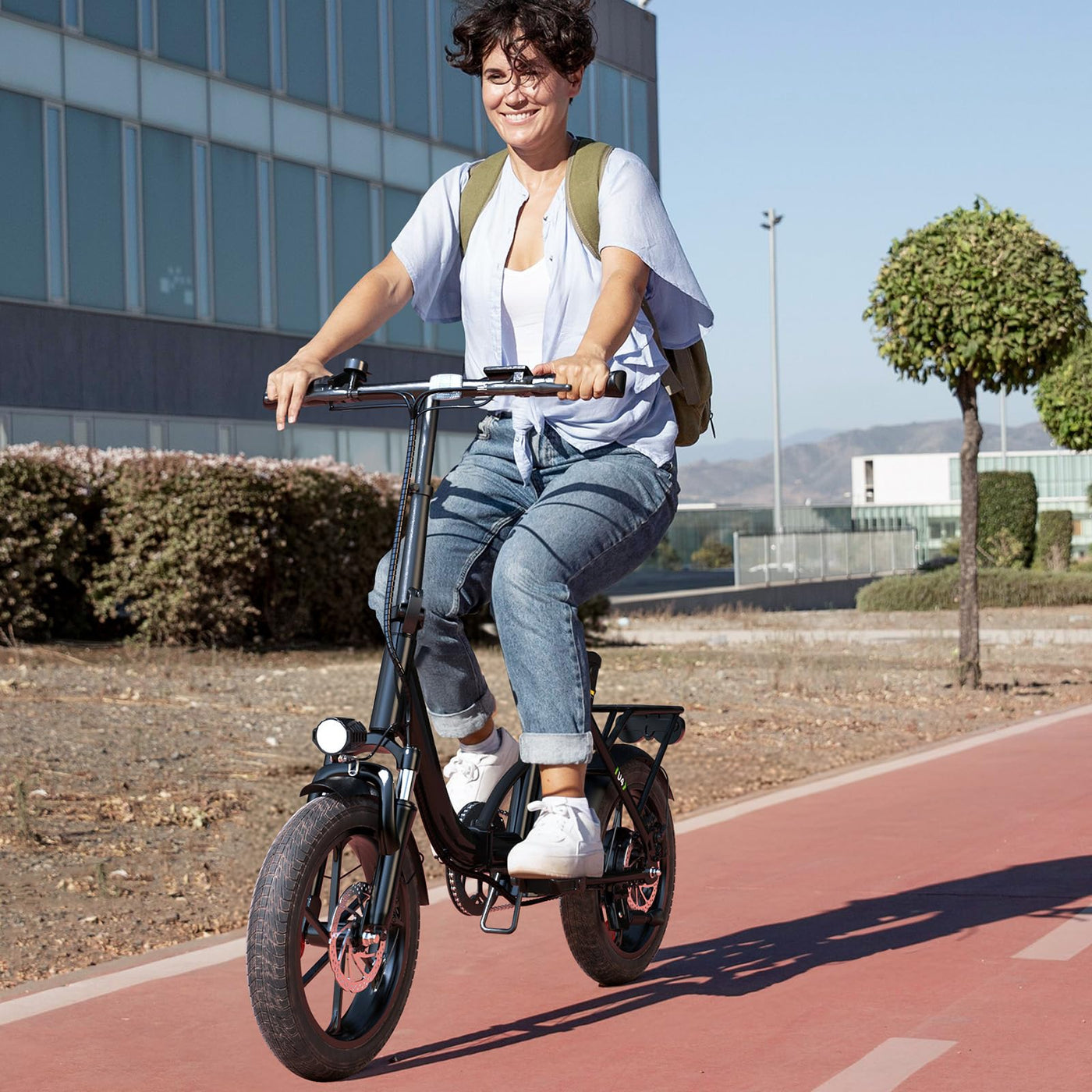 Finbike Klapprad E-Bike 16 * 2.15 Zoll Fat Tire,Tragbares Elektrofahrrad mit 10.4Ah Abnehmbarem Akku,4 Fahrmodi,PAS Reichweite MAX 88KM,Falt-Elektrofahrräder für Herren Damen Pendeln (Schwarz)