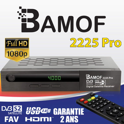 Récepteur satellite numérique Bamof 2225 PRO (HDTV, DVB-S/DVB-S2, HDMI, SCART, 2X USB, Full HD 1080p) [Préprogrammé pour Astra, Hotbird et Türksat] + câble HDMI