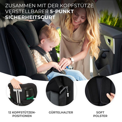 Kinderkraft SAFETY FIX 2 I-SIZE 76-150 cm Kindersitz 9-36 kg, Kinderautositze mit isofix, Einstellung der Kopfstütze, spezielle Sicherheitssysteme, 5 punkt gurte, Einsatz im set, Grau