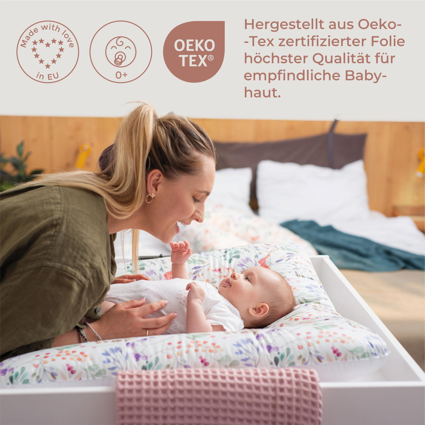 Ceba Baby® weiche Wickelauflage 75x72 cm - Baby Wickelunterlage - Wickeltischauflage für Junge und Mädchen - Wasserdicht, abwaschbar - OEKO-TEX® Standard 100 - Made in EU - Luftballons