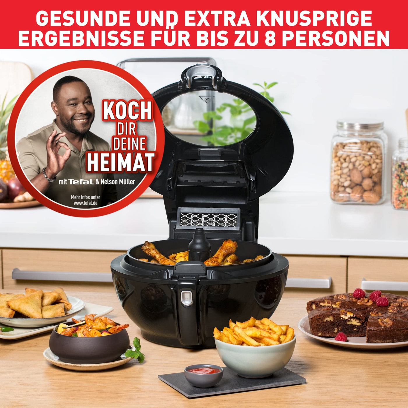 Tefal YV9708 ActiFry Genius XL 2in1 Heißluftfritteuse mit Rührarm | Testsieger | 1,7 kg für 8 Personen | 9 automatische Menüs | 2 Speisen gleichzeitig | gesunde Friteuse ohne Öl, Schwarz