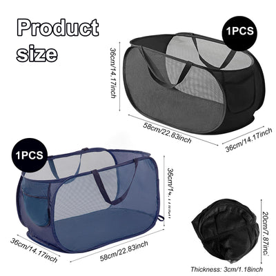 2 Stück Pop Up Wäschekorb, Wäschekorb Faltbar Groß 36x36x58cm Wäschekorb Klappbar mit Griff Atmungsaktiver Wabennetz Foldable Laundry Basket für Heim Camping und Reisen