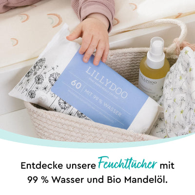 LILLYDOO Baby Feuchttücher mit 99% Wasser, 10 x 60 Stück (600 Feuchttücher), 100% plastikfreies Tuch, ohne Parfüme & mild wie Watte und Wasser (FSC Mix)