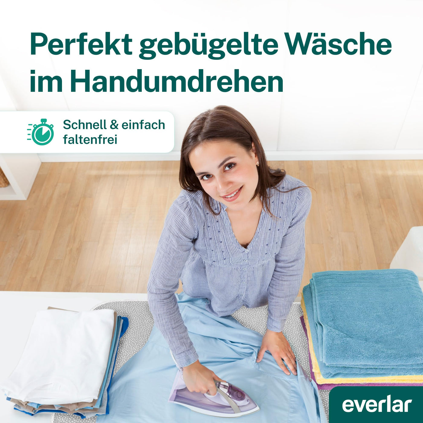 everlar® Bügeldecke I Qualität Made in Germany I Tisch Bügelmatte zum bequemen Bügeln zu Hause & unterwegs I 100 x 65cm I Bügelunterlage I Hitzebeständig I Obermaterial 100% Baumwolle