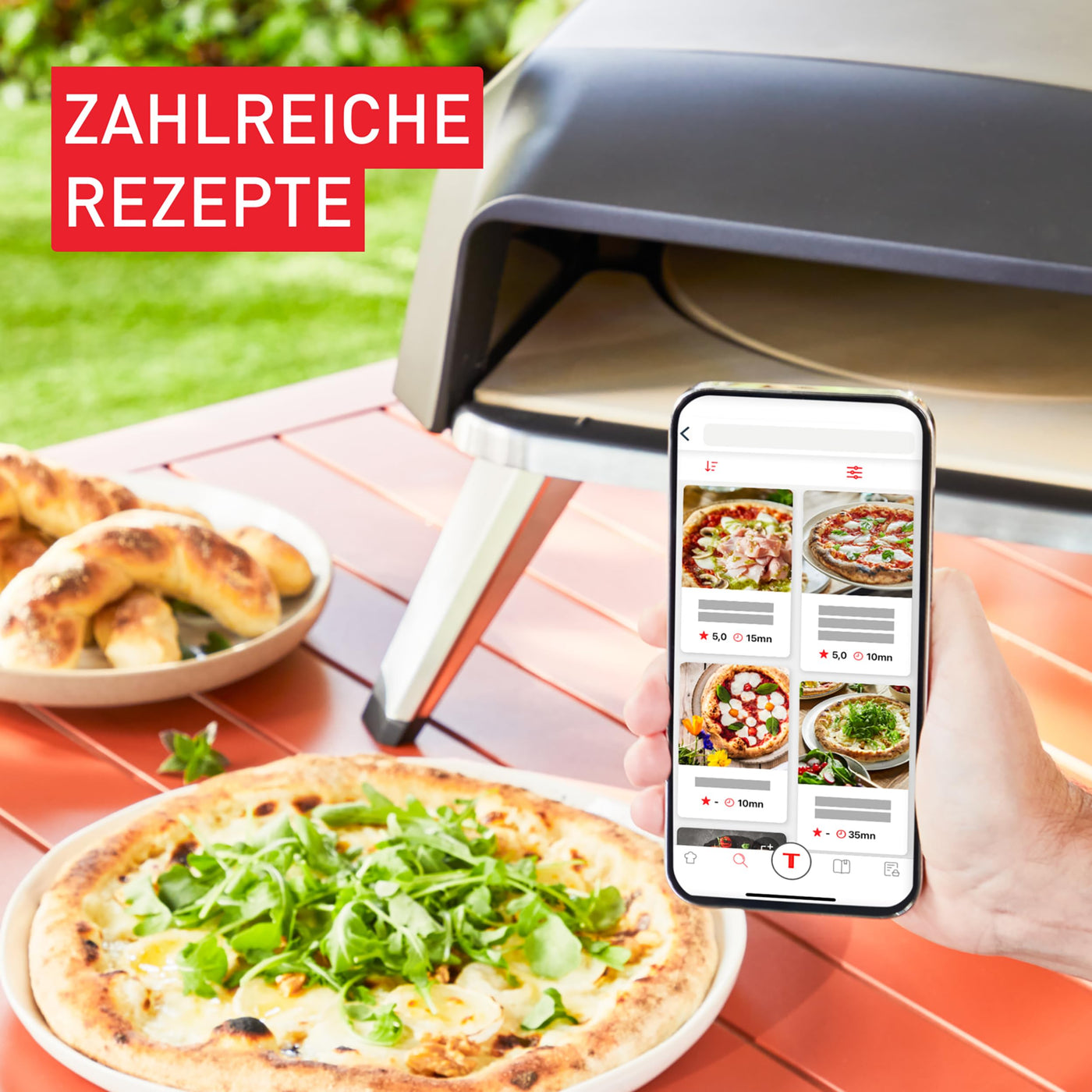 Tefal Pizza Pronto Gas-Pizzaofen für den Außeneinsatz, bis 400 °C, Temperaturregler, Ein-/Ausschalter, Steuerung des Drehsteins, kompakt, inkl. Pizzaschieber, Edelstahl, JM413015