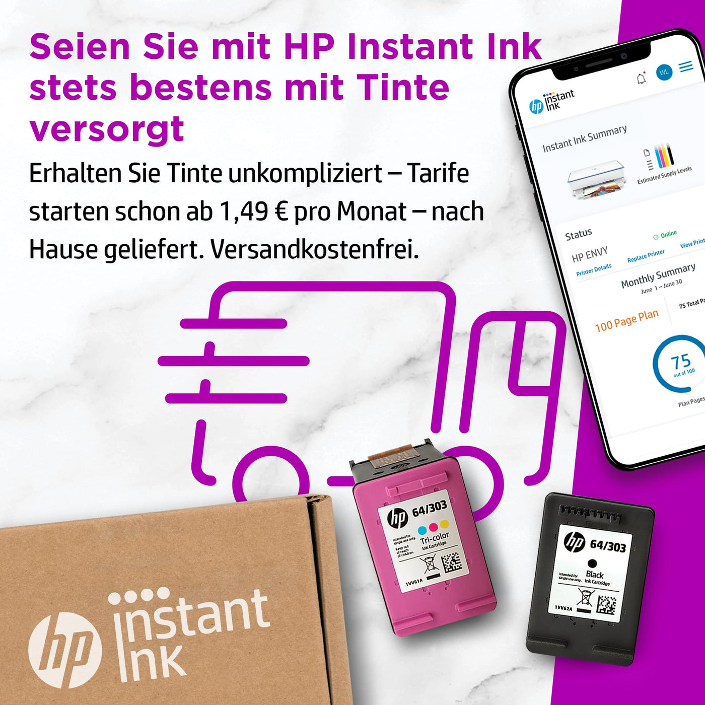 Imprimante multifonction HP ENVY 6010e, 20€ de cashback, 3 mois d'impression gratuite avec HP Instant Ink inclus, HP+, imprimante, scanner, copieur, WLAN, Airprint, bleu