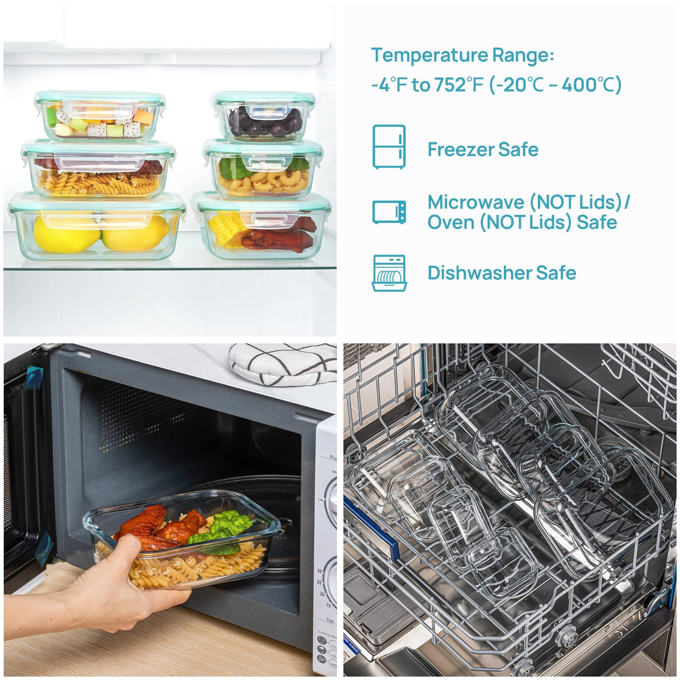 Vtopmart 8er Glasbehälter Mit Deckel, Glas Frischhaltedosen Mit Deckel, Meal Prep Boxen für Lebensmittel, Mikrowellen, BPA-Freie (Green)