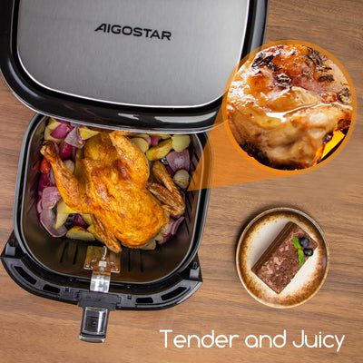 Aigostar Cube - Heißluftfritteuse 7L XXL, Airfryer 1900W, 7 Programmen, Warmhalten, 20 Rezepte, ohne Öl, für 6-10 Personen, Air Fryer mit Digitalem LED-Touchscreen, Schwarz