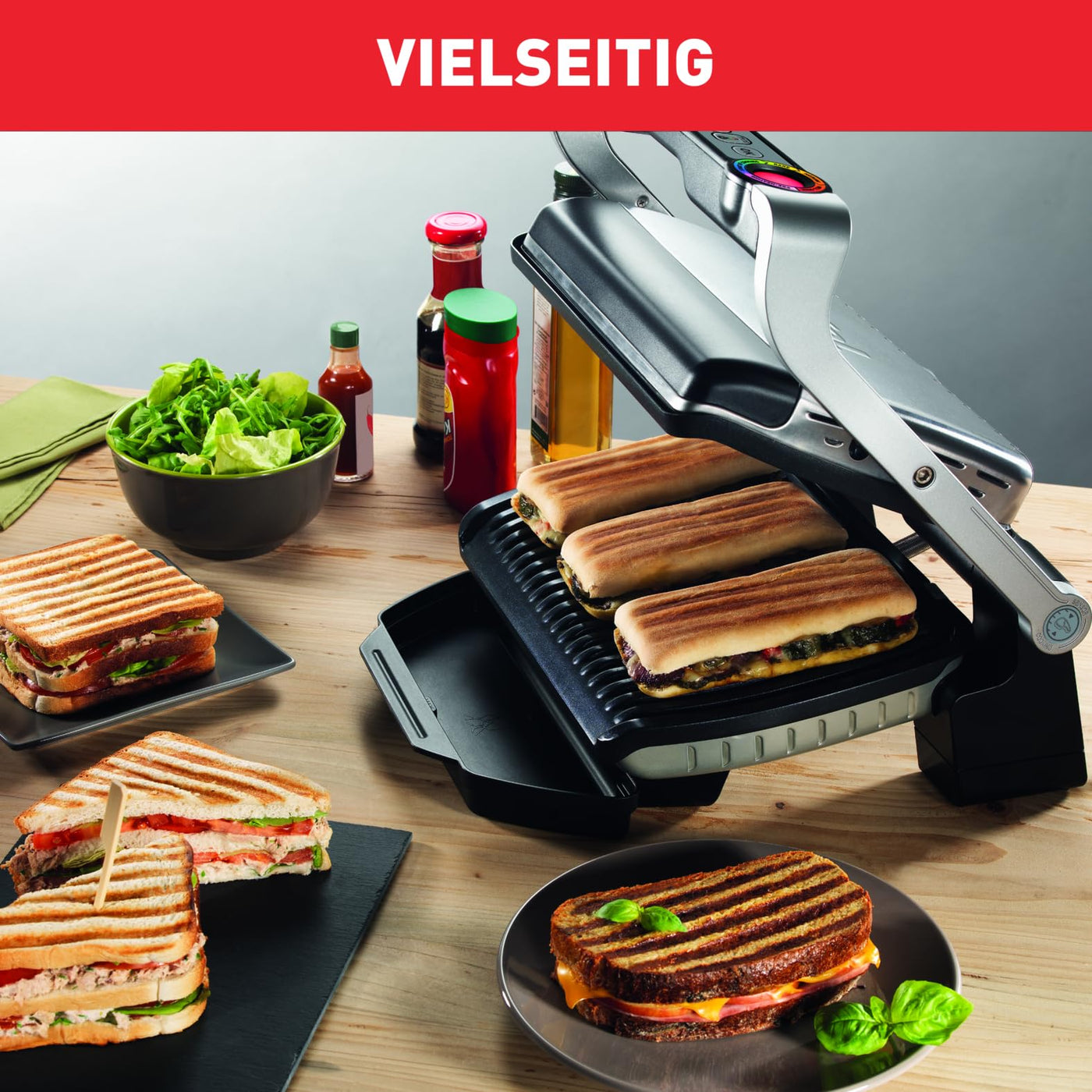 Tefal OptiGrill+ Kontaktgrill, 6 Programme, Garstufenanzeige, Abnehmbare Platten, Manueller Modus, Elektrogrill, Edelstahl, GC712D12