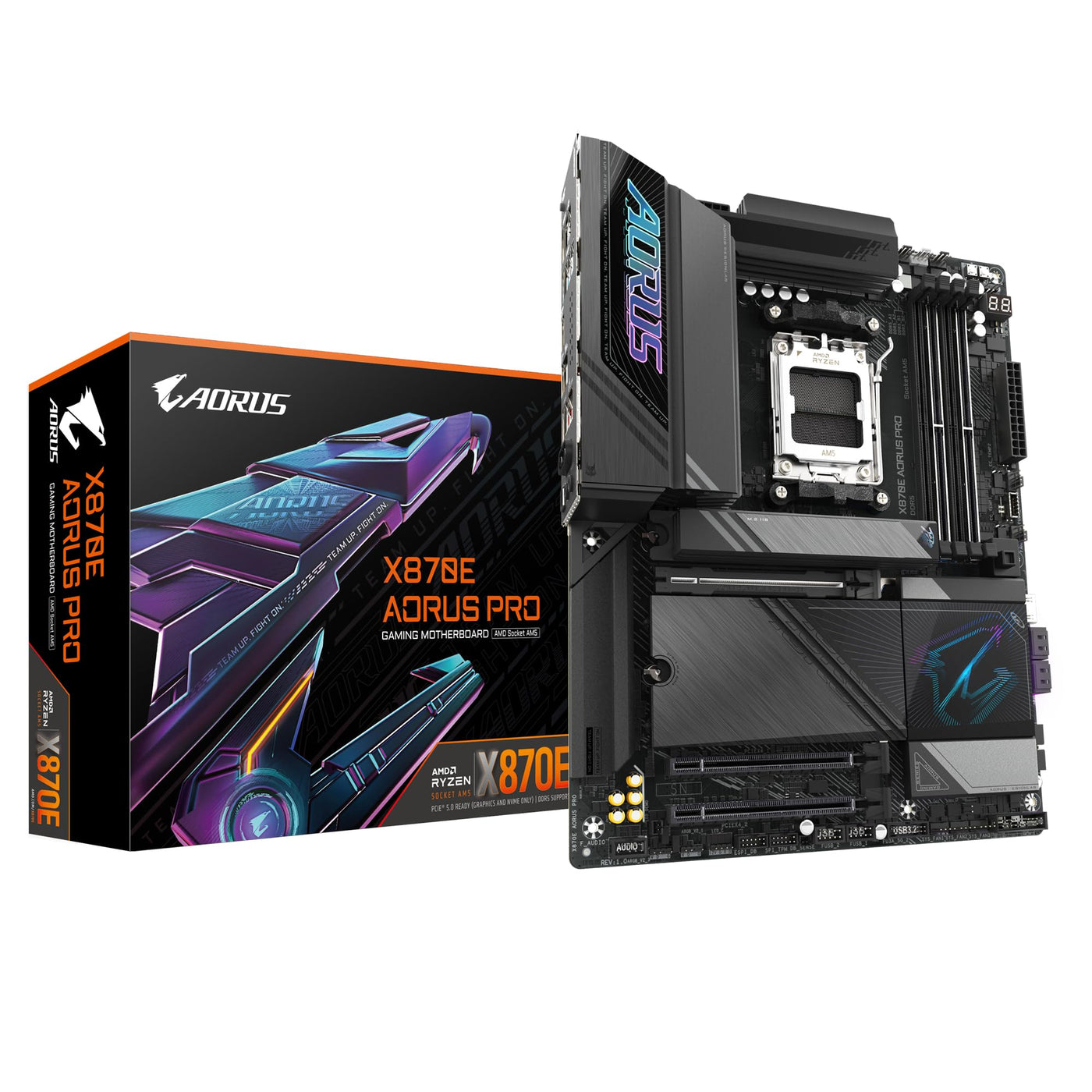 GIGABYTE X870E AORUS PRO-Mainboard - Unterstützt AMD Ryzen 9000 CPUs, 16+2+2 Phasen Digital-VRM, bis zu 8000MHz DDR5 (OC), 3xPCIe 5.0, Wi-Fi 7, 2.5GbE LAN, USB 4