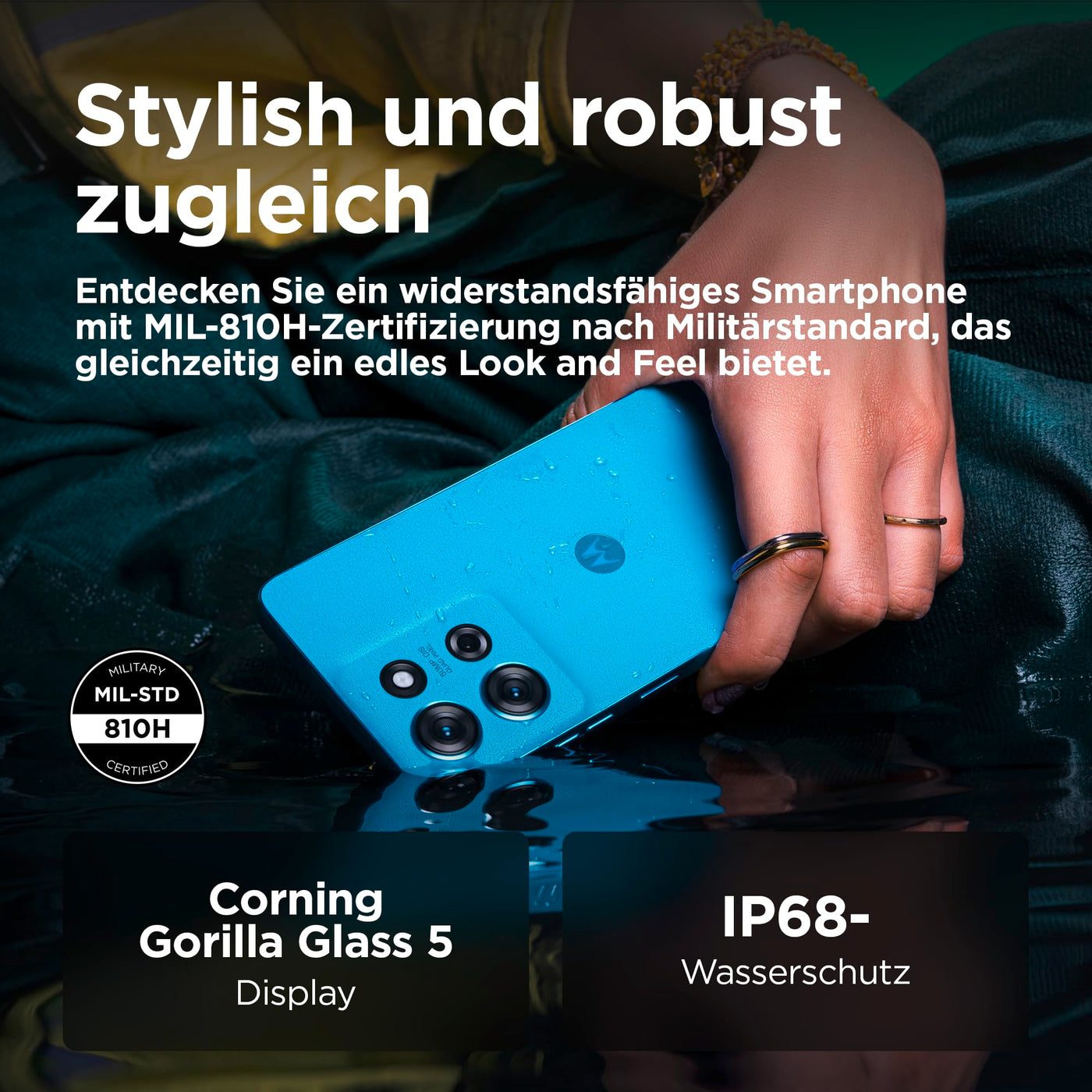 Motorola Moto g75 5G Smartphone (6,78"-FHD+-Display, 50-MP-Kamera, 8/256 GB, 5000 mAh, Android 14) Aqua Blue (Veganes Kunstleder), inkl. Schutzcover [Exklusiv bei Amazon]