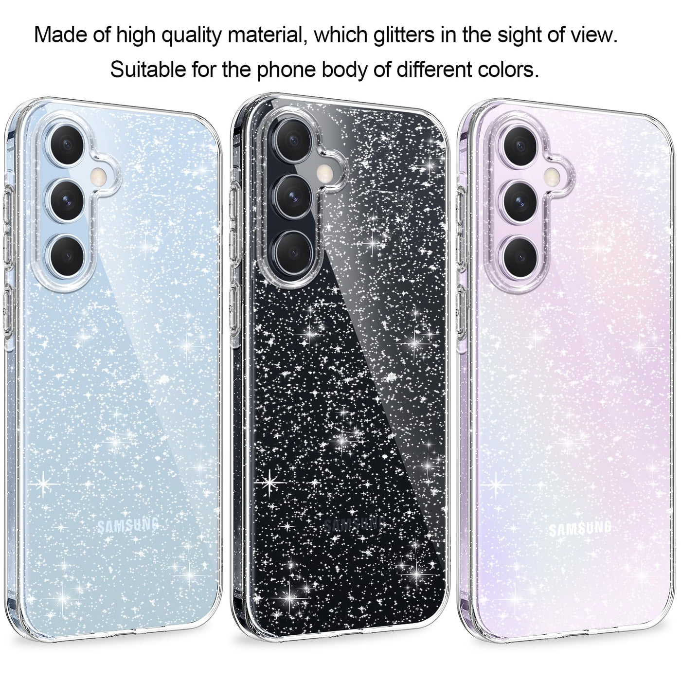 AROYI 3 in 1 Klar Glitzer Handyhülle Kompatibel mit Samsung Galaxy A55 5G Hülle Glitzer mit 2 Stück Schutzfolie, Handyhülle Samsung A55 5G Transparent Weiche TPU Silikon Case [Anti-Yellowing]