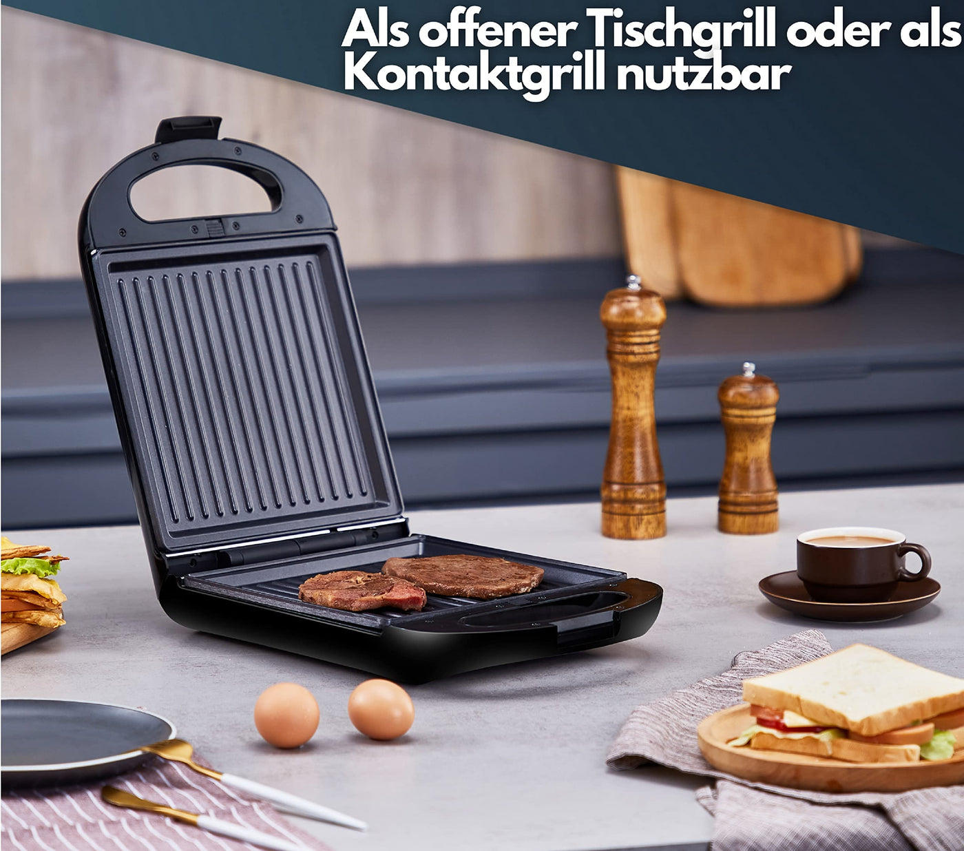 Steinborg 3in1 Sandwichmaker XXL | 3 auswechselbare Platten | 1200 Watt | Kontaktgril | 4er Sandwich Maker | Multigrill | Waffel Eisenl | Elektrogrill | Waffeleisen