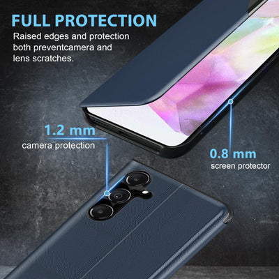 Handyhülle für Samsung Galaxy A35 Hülle Clear View Klappbar Leder Flip Schutzhülle Galaxy A35 Hülle mit Ständer 360 Stoßfest Und Kratzfest Klapphülle für Samsung A35 5G Case 6,6 Zoll (Blau)