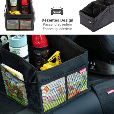 HerzensKind Auto Organizer - die praktische Faltbox für den Rücksitz oder Kofferraum. Aufbewahrungsbox zum Verstauen von Windeln Spielzeug etc. neben dem Kindersitz