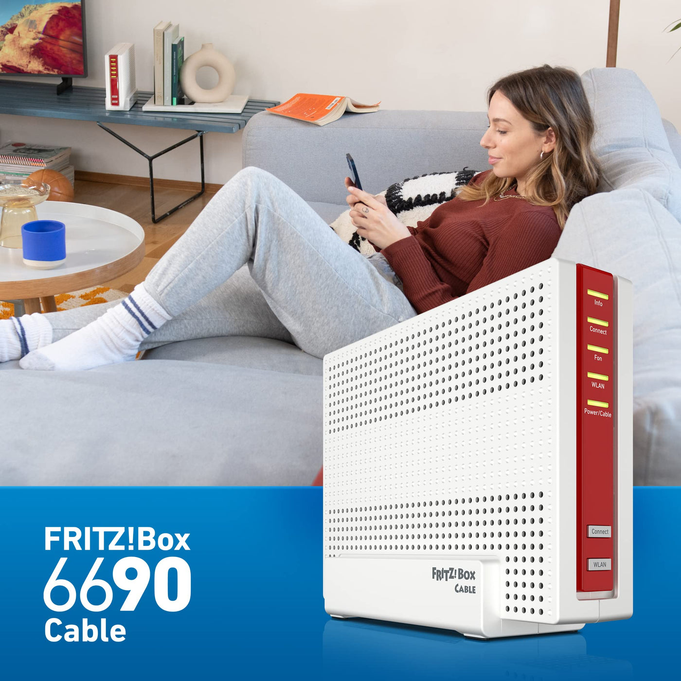 AVM FRITZ!Box 6690 Cable (DOCSIS 3.1-Kabel-Modem, 4x4 Wi-Fi 6 (WLAN AX) mit 4.800 MBit/s (5 GHz) + 1.200 MBit/s (2,4 GHz), 1x 2,5-Gigabit-LAN-Anschluss, USB 3.0, DECT)