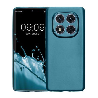 kwmobile Handyhülle kompatibel mit Xiaomi Redmi Note 14 Pro 5G / Poco X7 Hülle - weiche Silikon Case metallisch schimmernd in Metallic Karibikblau