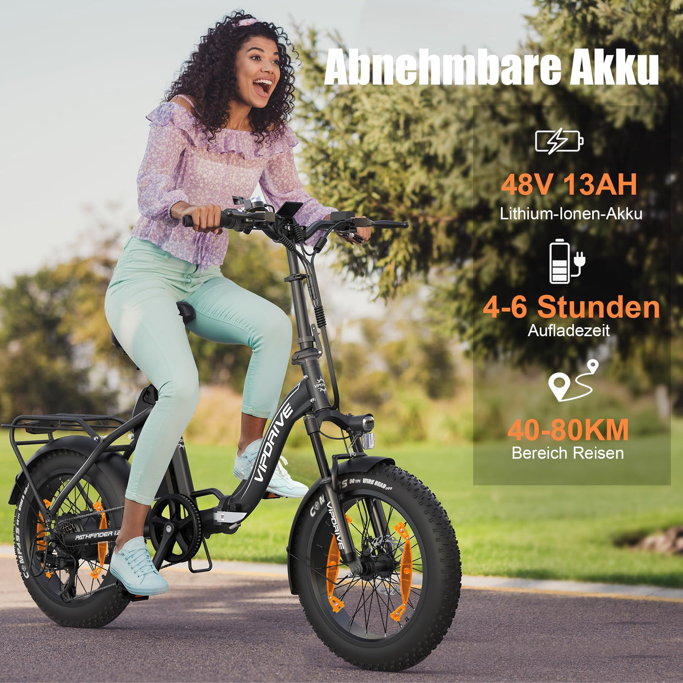 Vipdrive Elektrofahrrad 20 Zoll E-Bike Klappbar Fat Tire mit 48V 13Ah Abnehmbar Akku, E Bike für Herren und Damen, 250W Motor, LCD-Display, 25KM/H, Reichweite bis 100km Faltbares Pedelec