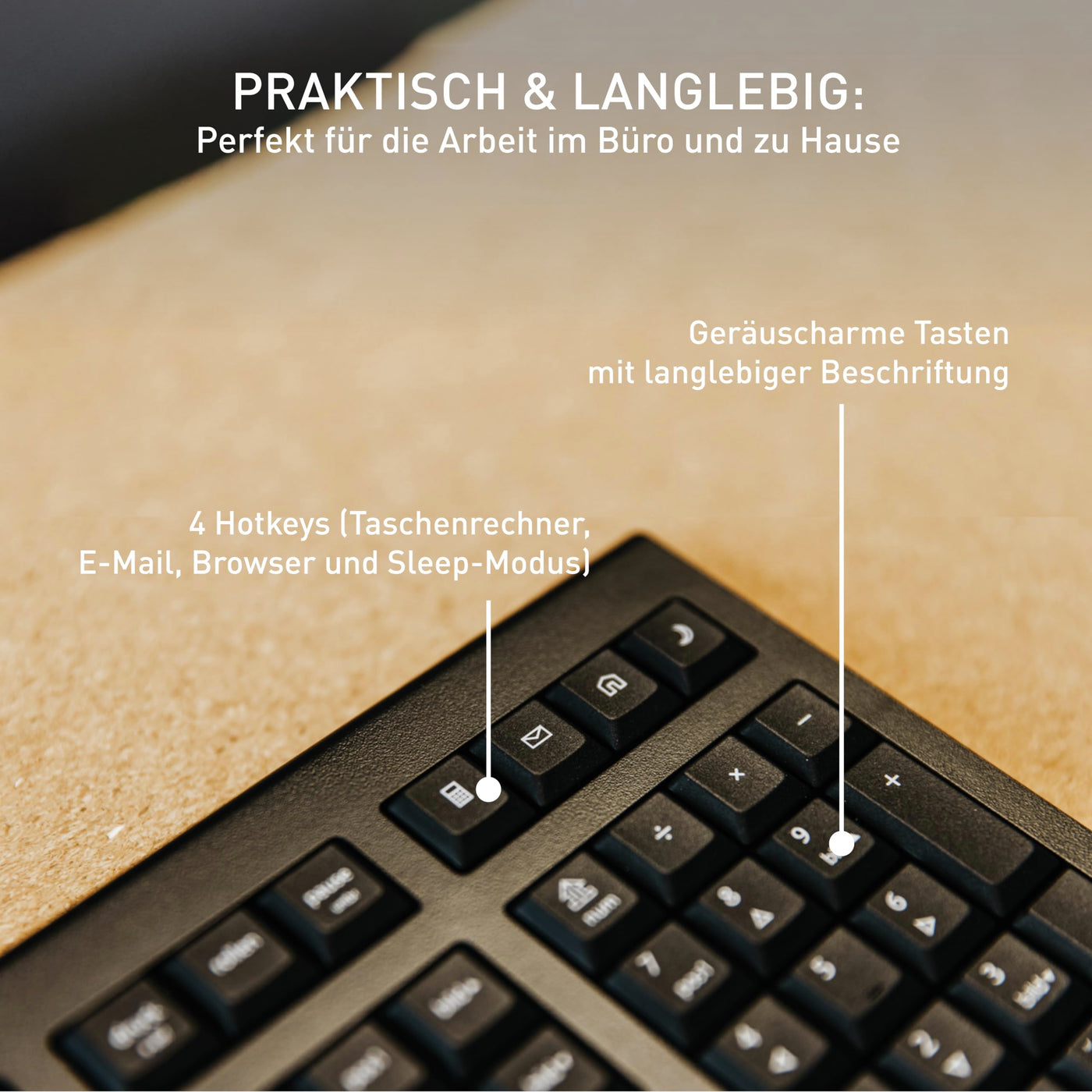 CHERRY KW 3000, Kabellose Tastatur mit Nummernblock, EU-Layout (QWERTY), 2,4 GHz Funk, Geräuscharme Tasten, Flaches Design, Batteriebetrieben, Schwarz