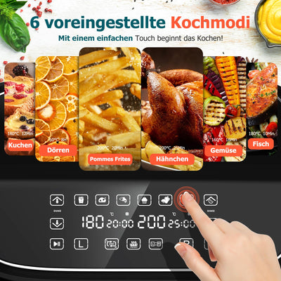 Dual Zone Heißluftfritteuse 2 kammern, Air fryer 9L Separate Antihaftbeschichtung, Airfryer 3L & 6L mit Sync-Finish Funktion, 6-in-1 Kochvorgaben, Touchscreen, Timer-Funktion, Gesunde Friteuse ohne Öl