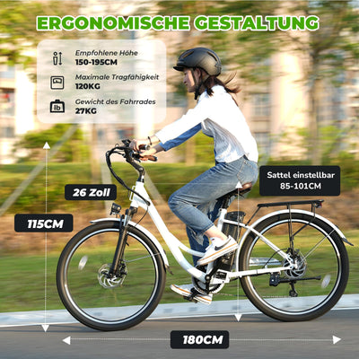 Elektrofahrrad mit Abnehmbarer 36V 13Ah Akku Bis zu 90KM,26 Zoll E Bike mit 7 Gang Getriebe für Herren Damen Pendler Reisen Übung,60N.m 250W Motor City Pedelec mit Aussetzungen und LCD-Display