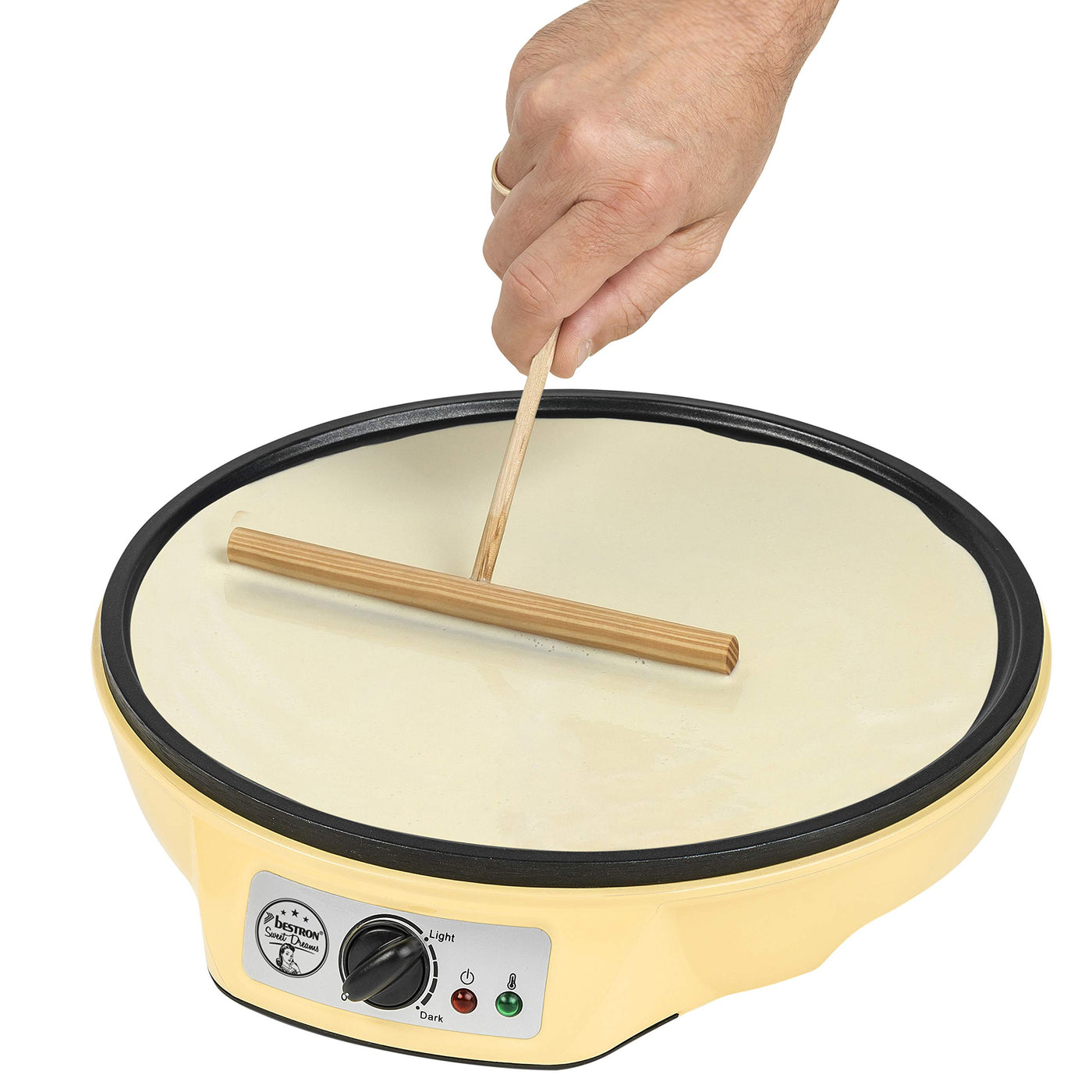 Bestron Crêpes Maker im Retro Design, für Crepes mit Ø 30 cm, inkl. Teigverteiler & Crêpes-Wender, mit Antihaftbeschichtung, 1000 Watt, Farbe: Gelb