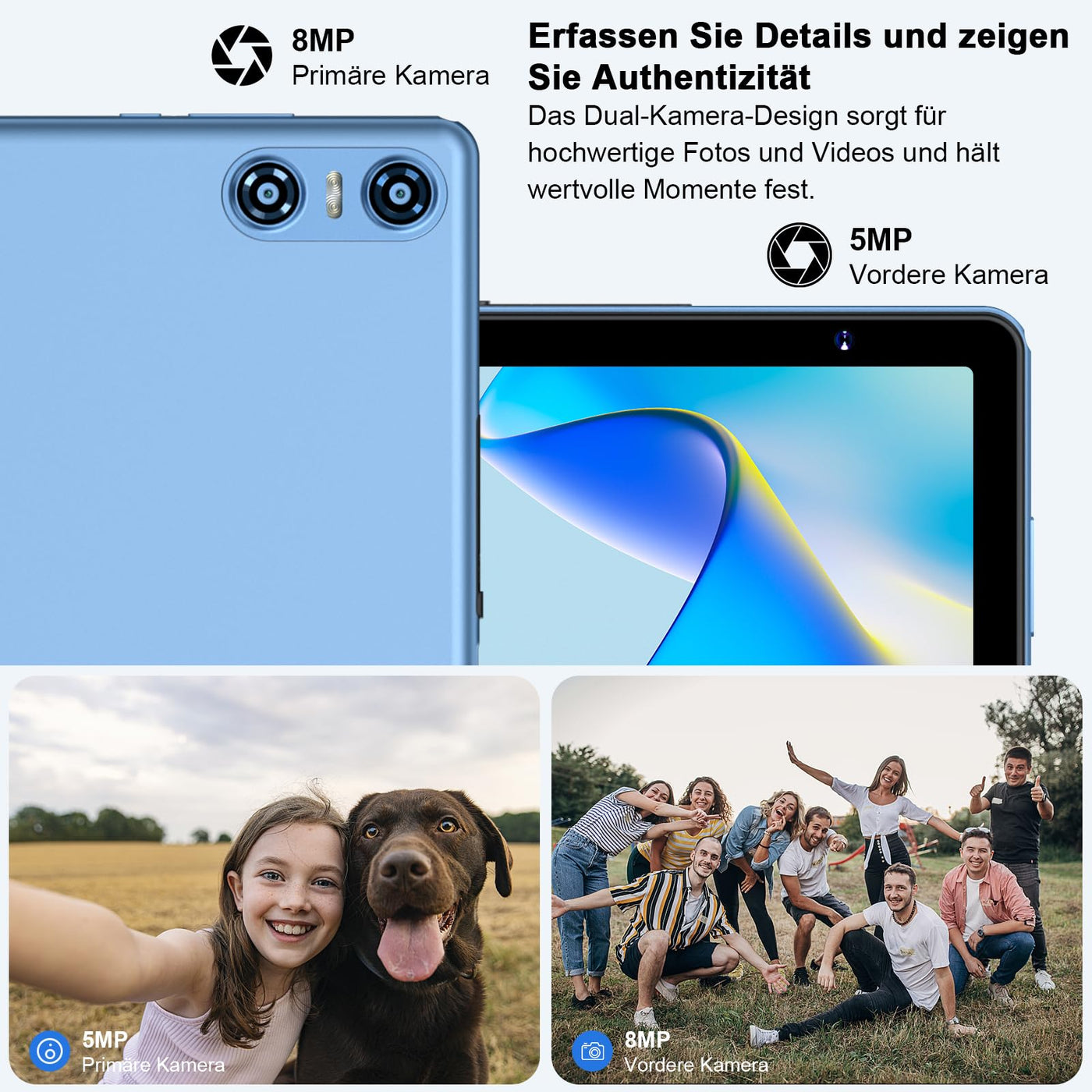 Biegedy Tablet 10 Zoll Android 14 Octa-Core, 2024 Newest Tablet PC 20 GB RAM+128 GB ROM (TF1 TB),5G WLAN 6丨Widevine L1丨GMS丨6000mAh丨5+8MP丨Bluetooth5.0丨1280 * 800丨Tablet mit Tastatur Maus Blau