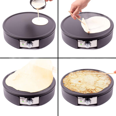 Crêpière Duronic PM152 | Crêpière pour crêpes XXL 37 cm | Machine à tortillas, galettes, burritos, tacos | Grill électrique Fiesta avec accessoires | Plaque de gril avec réglage continu de la température | 1500 W