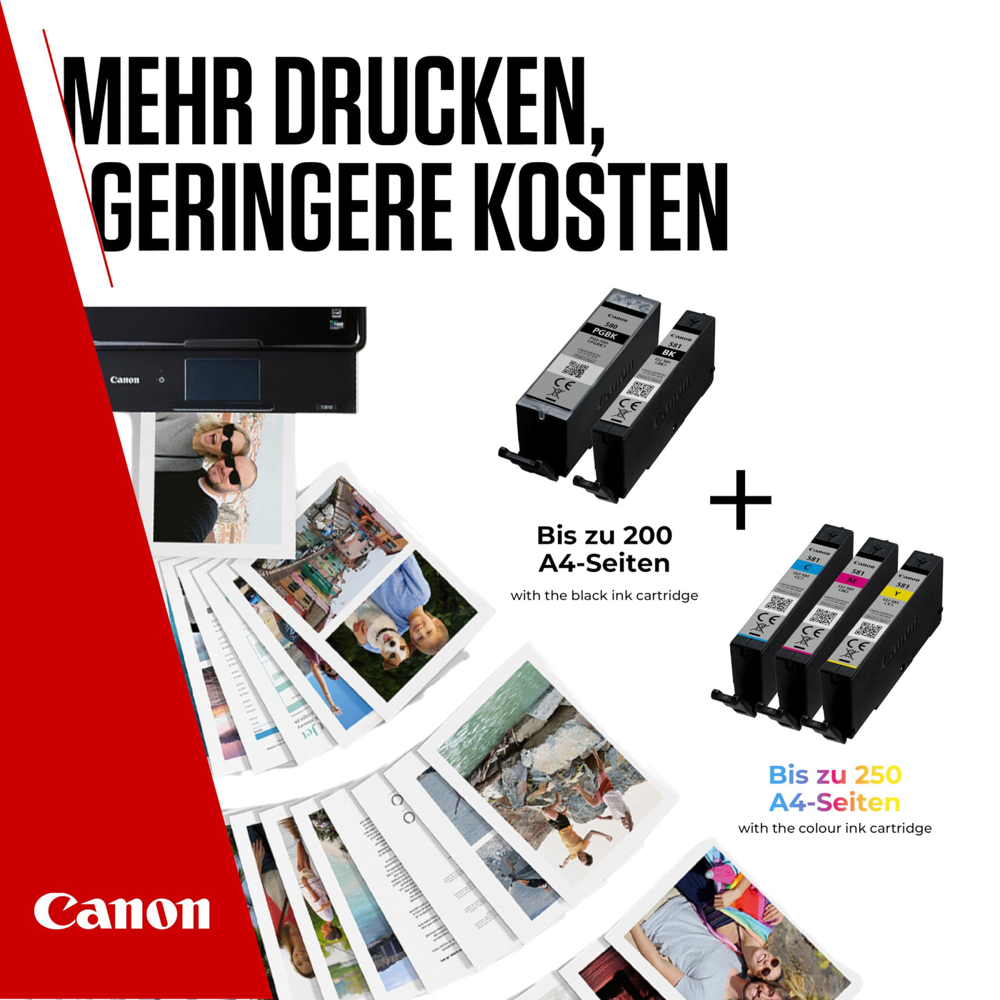 Canon Tinten-Multipack - PGI-580/CLI-581 Original Drucker-Tintenpatronen 5er-Pack (1 x Schwarz, 1 x Cyan, 1 x Magenta, 1 x Gelb & 1 x Schwarz) - Kompatibel PIXMA Druckern