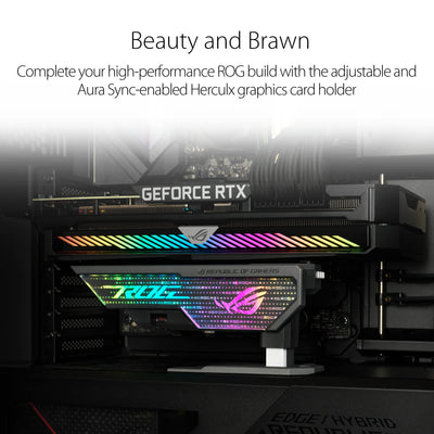 ASUS ROG Herculx Grafikkartenhalter (Stützhöhe 72-128 mm, Montage ohne Werkzeug, integrierte Wasserwaage, Aura Sync, Schwarz)