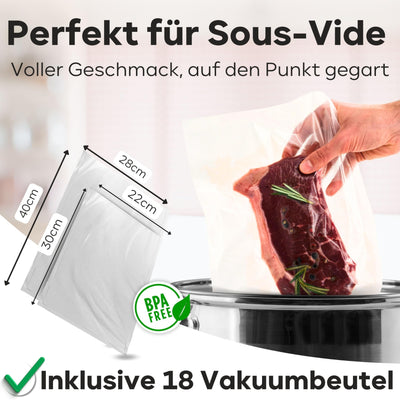 ProfiCook® Vakuumierer | Vakuumiergerät inkl. 18 Beutel | Sous Vide und Vakuum-Garen | stabile Schweißnaht | Folienschweißgerät m. 12 l/Min Saugleistung | Lebensmittel 8x länger Frisch | PC-VK 1080