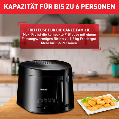 Tefal FF1078 Maxi Fry Fritteuse | Cool Wall Technologie | bis zu 1,2 kg Fassungsvermögen | einklappbarer Griff | kompakte Größe | regelbares Thermostat von 150°C bis 190°C | Schwarz