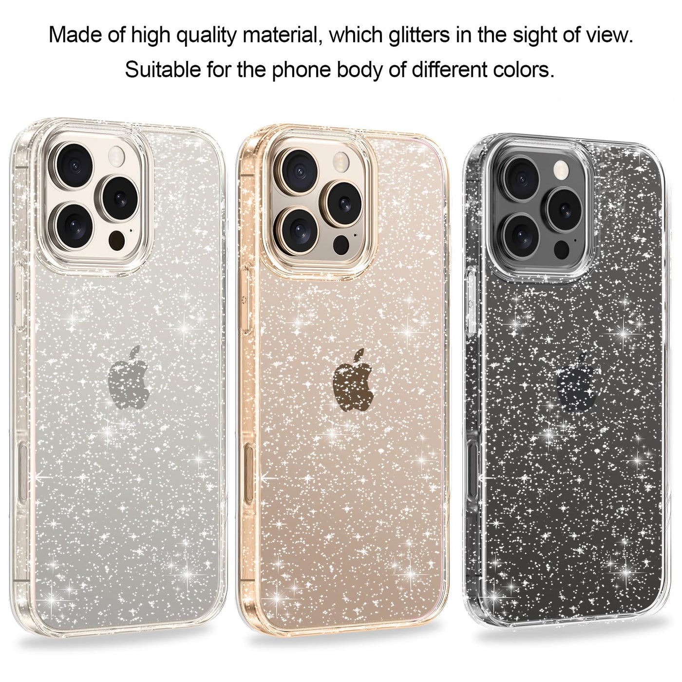 AROYI 5 in 1 Klar Glitzer Handyhülle Kompatibel mit iPhone 16 Pro Hülle Glitzer mit 2 Schutzfolie + 2 Kameraschutz, Handyhülle iPhone 16 Pro Transparent Weiche TPU Silikon Case [Anti-Yellowing]