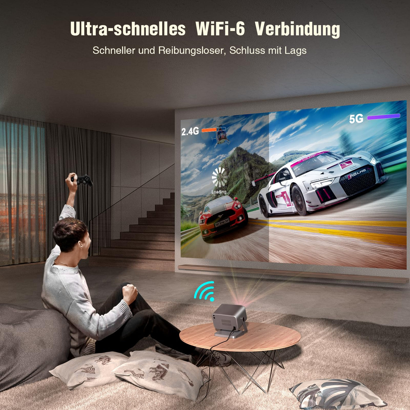 Smart Beamer【Netflix Official & Dolby Audio】 VOPLLS Autofokus/Trapezkorrektur 25000 Lumen Beamer 4K Unterstützt, WiFi6 Bluetooth Full HD 1080P Video Beamer Heimkino/Outdoor Projektor für Handy/Laptop