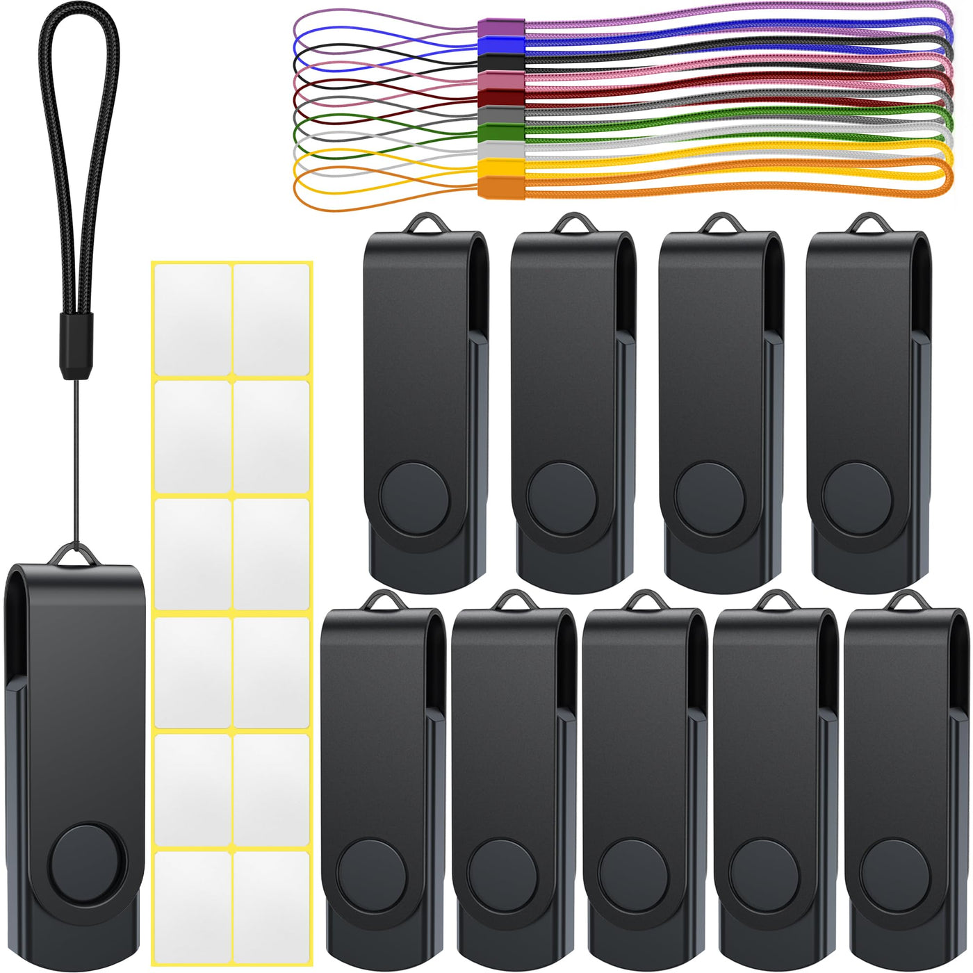 64GB USB Sticks Speicherstick Uflatek Memory Stick 10 Stück USB 2.0 Schwarz Flash Drive Swivel Flash Laufwerk Metall Thumb Drive Externer Datenstick mit Lanyard