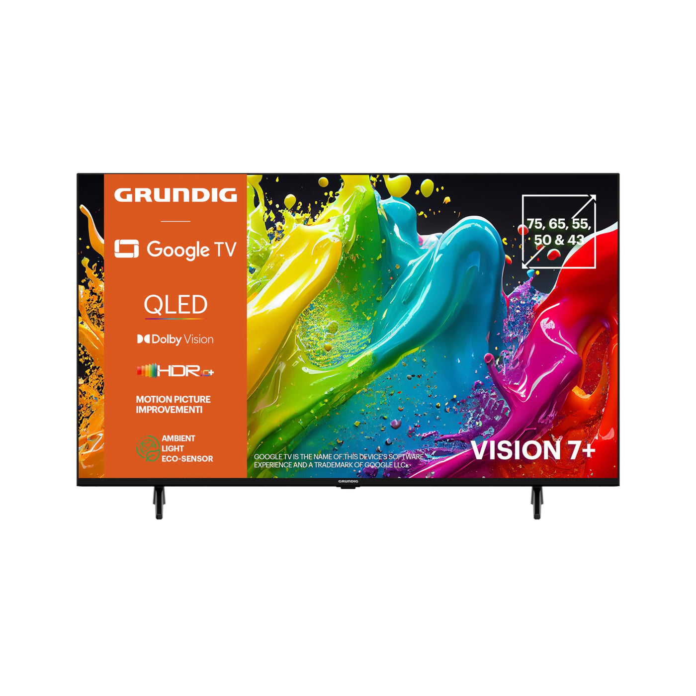 Téléviseur GRUNDIG 55 VOE 84 Q 55 pouces (139 cm) QLED, VPI 1800, Google TV, 4K UHD, Dolby Vision, HDR10+, amélioration de l'image animée, Chromecast intégré, Bluetooth, Smart TV, noir