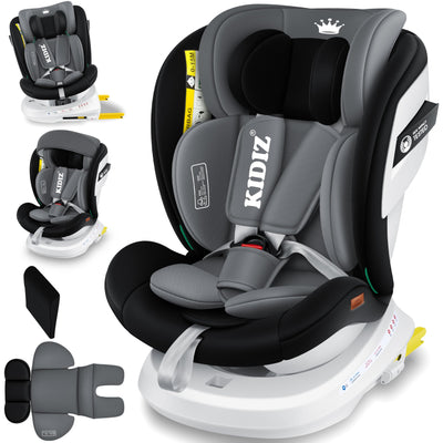 KIDIZ® Kindersitz Baby Autositz Kinderautositz Isofix Top Tether 360° drehbar Gruppe 0/1/2/3 ab Geburt 0-36kg Mit Sonnenschutzdach Seitenschutz 5 Punkt Gurt Kopfstützenverstellung ECE R129 Schwarz